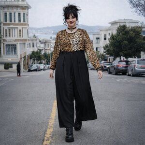 Metallic 80s Leopard Burnout Palazzo Power Jumpsuit